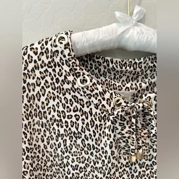 CHICO’S | Petite Leopard Print Grommet Lace-Up Knit Top | Size 2 Large - Picture 6 of 10